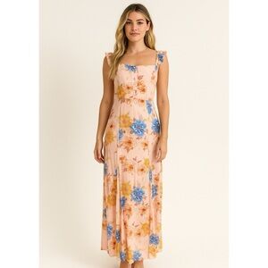 EUC Flynn Skye Floral Cottagecore Peonies Peony Flower Peach Pink Maxi Dress L‌‍